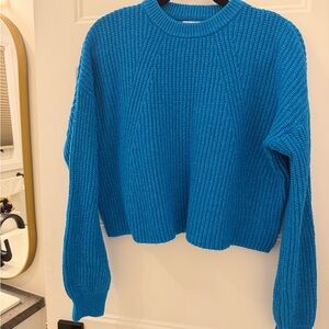 Women's Bright Blue Ribbed Cropped Crewneck Sweater